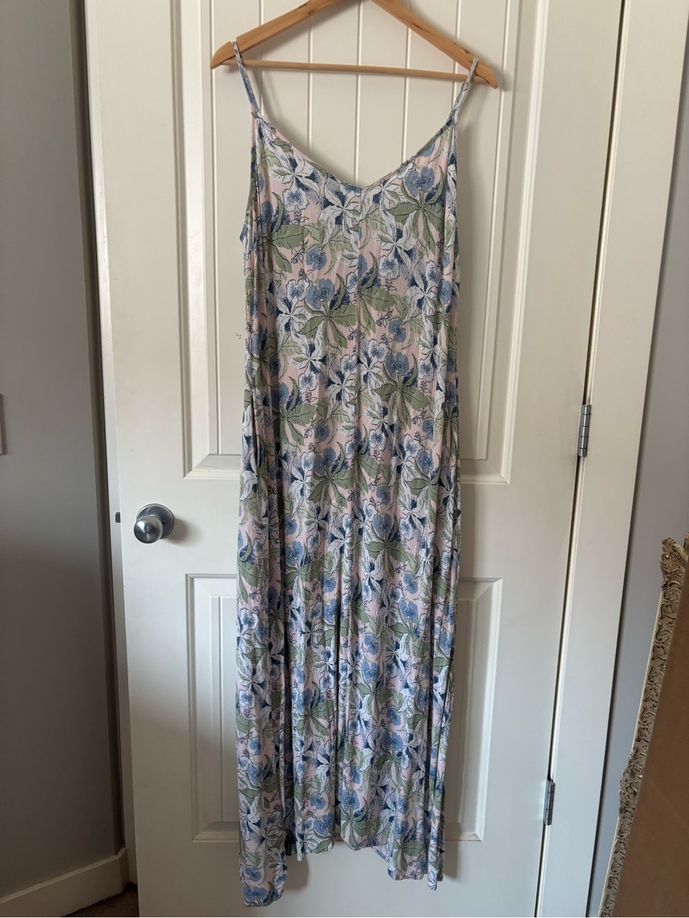 Boho Floral Maxi Dress One Size Pink Blue Green Pockets Adjustable Straps